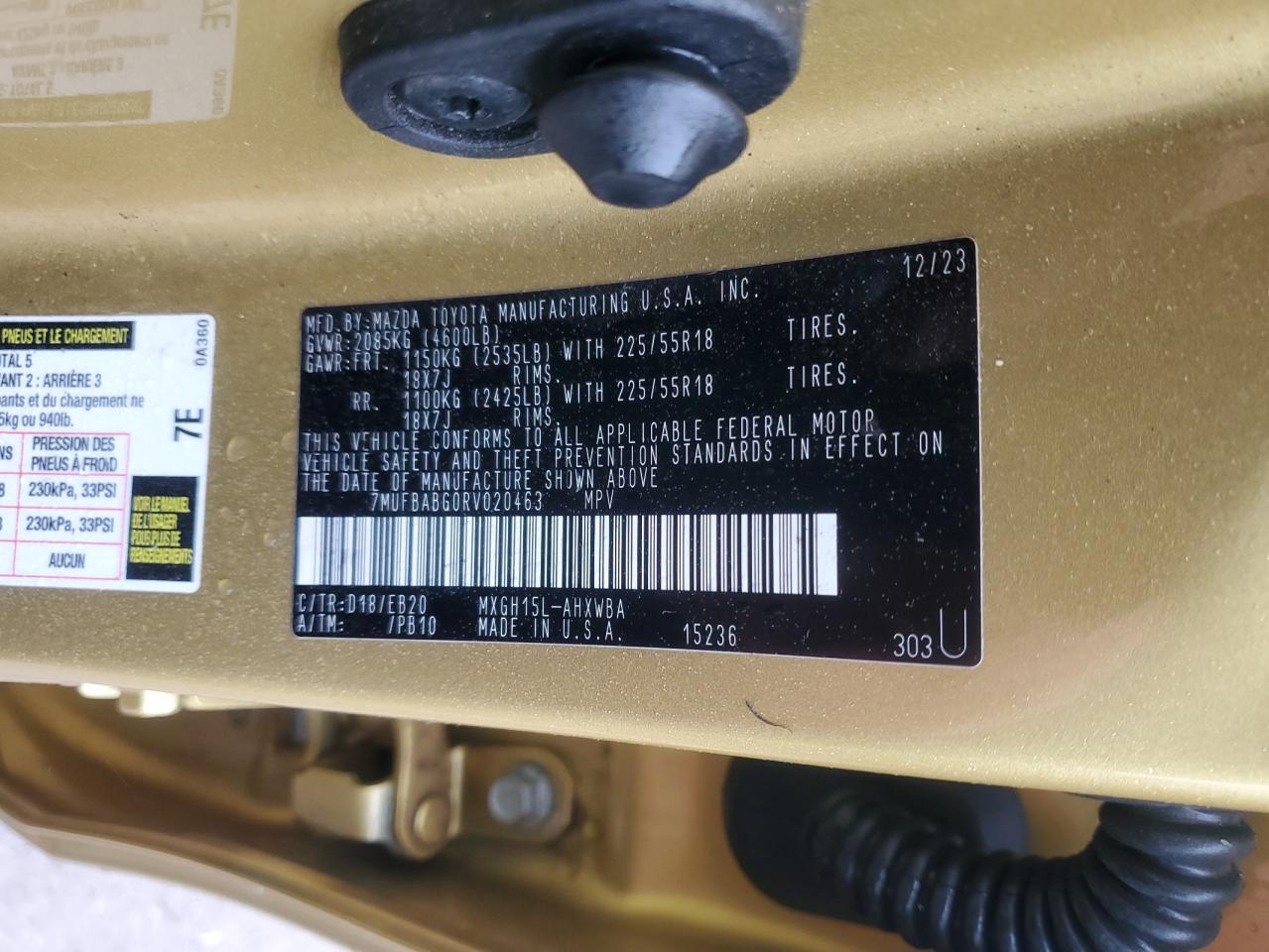 2024 Toyota Corolla Cross Se VIN: 7MUFBABG0RV020463 Lot: 93423725