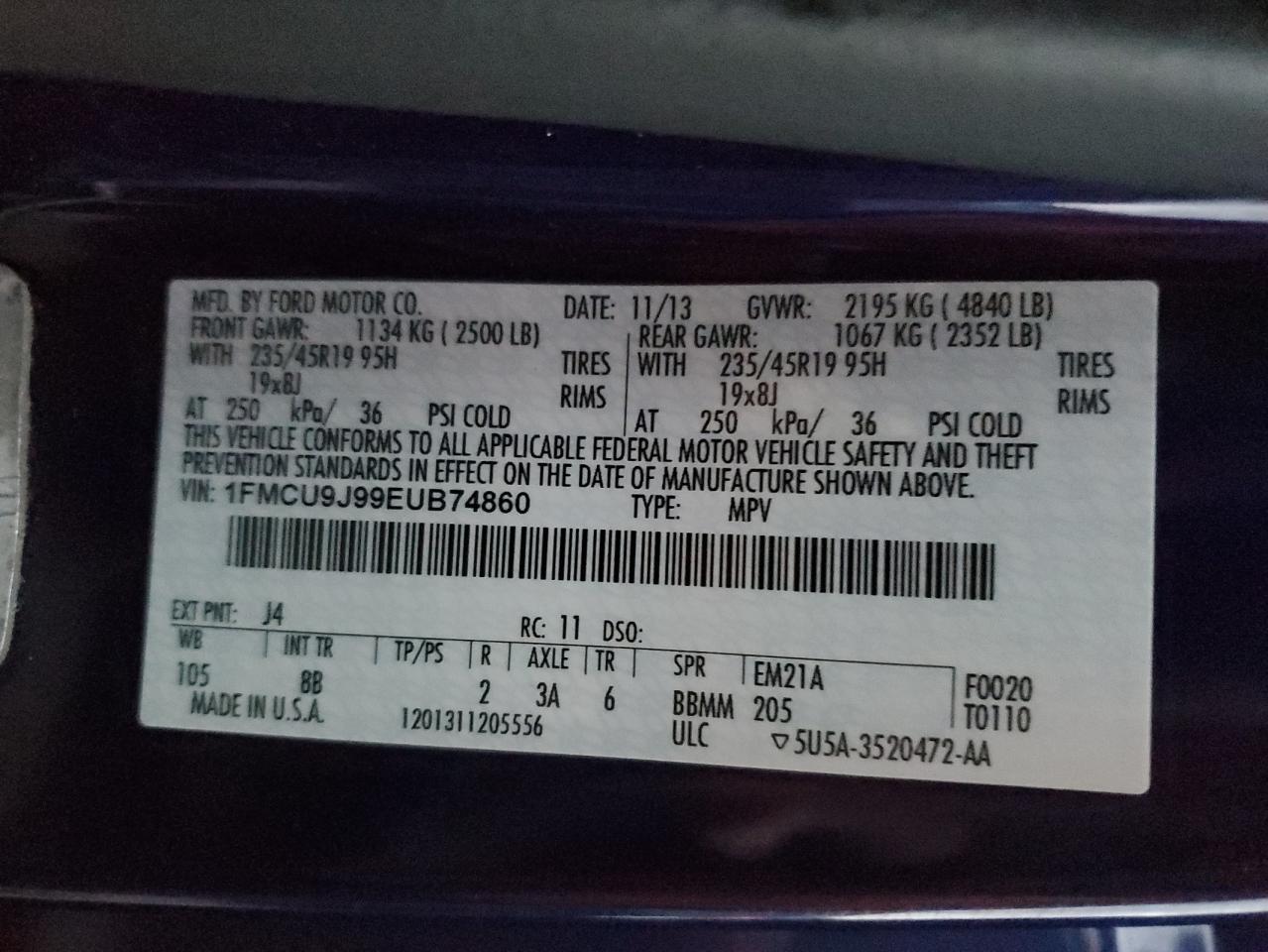 2014 Ford Escape Titanium VIN: 1FMCU9J99EUB74860 Lot: 92855835