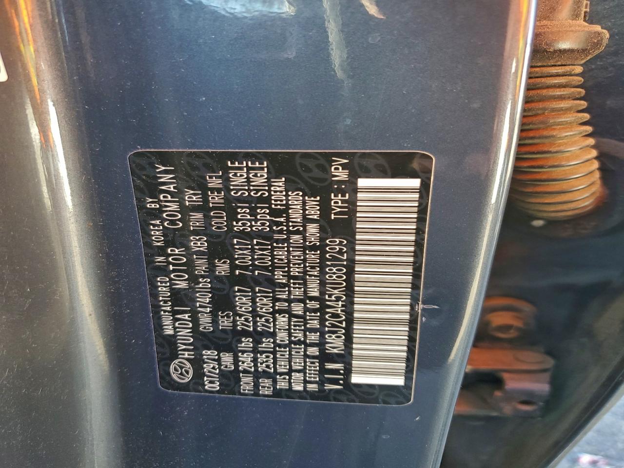 2019 Hyundai Tucson Se VIN: KM8J2CA45KU881299 Lot: 94415165