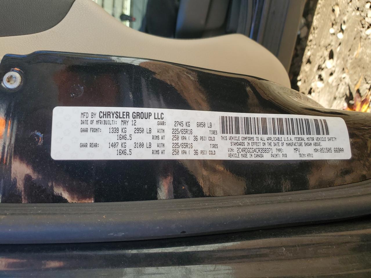 2012 Dodge Grand Caravan Sxt VIN: 2C4RDGCG4CR358371 Lot: 92433525