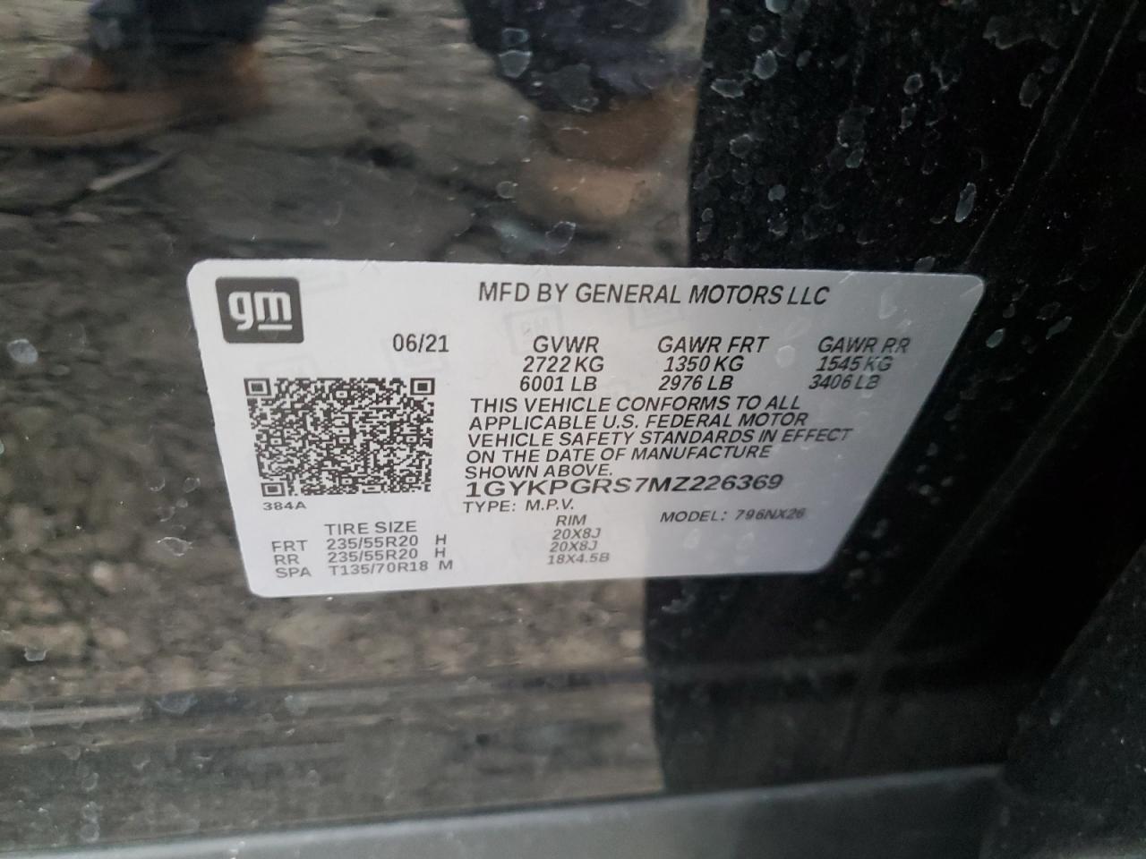 2021 Cadillac Xt6 Sport VIN: 1GYKPGRS7MZ226369 Lot: 92588755