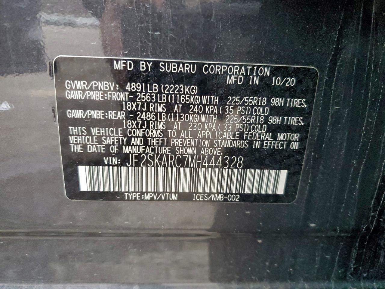 2021 Subaru Forester Sport VIN: JF2SKARC7MH444328 Lot: 92912235