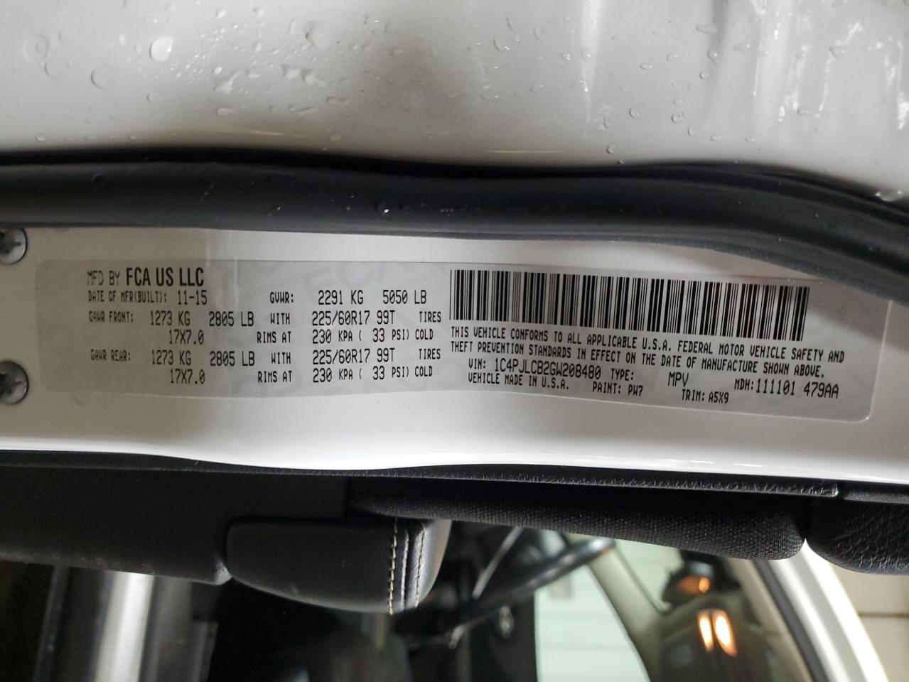 2016 Jeep Cherokee Latitude VIN: 1C4PJLCB2GW208480 Lot: 92031105