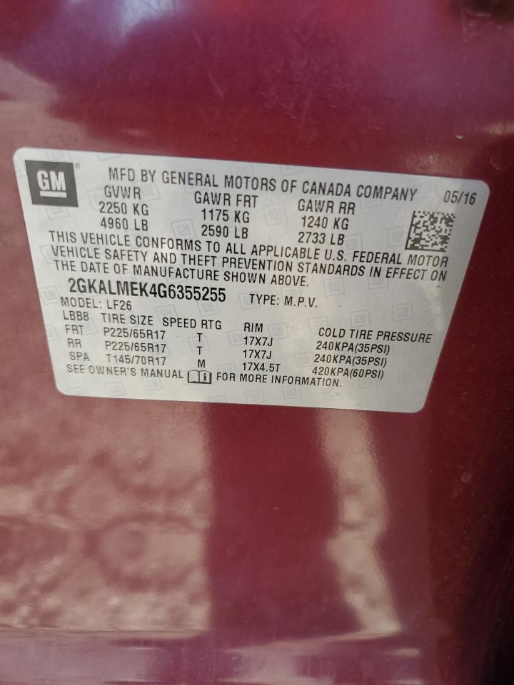 2016 GMC Terrain Sle VIN: 2GKALMEK4G6355255 Lot: 91214405