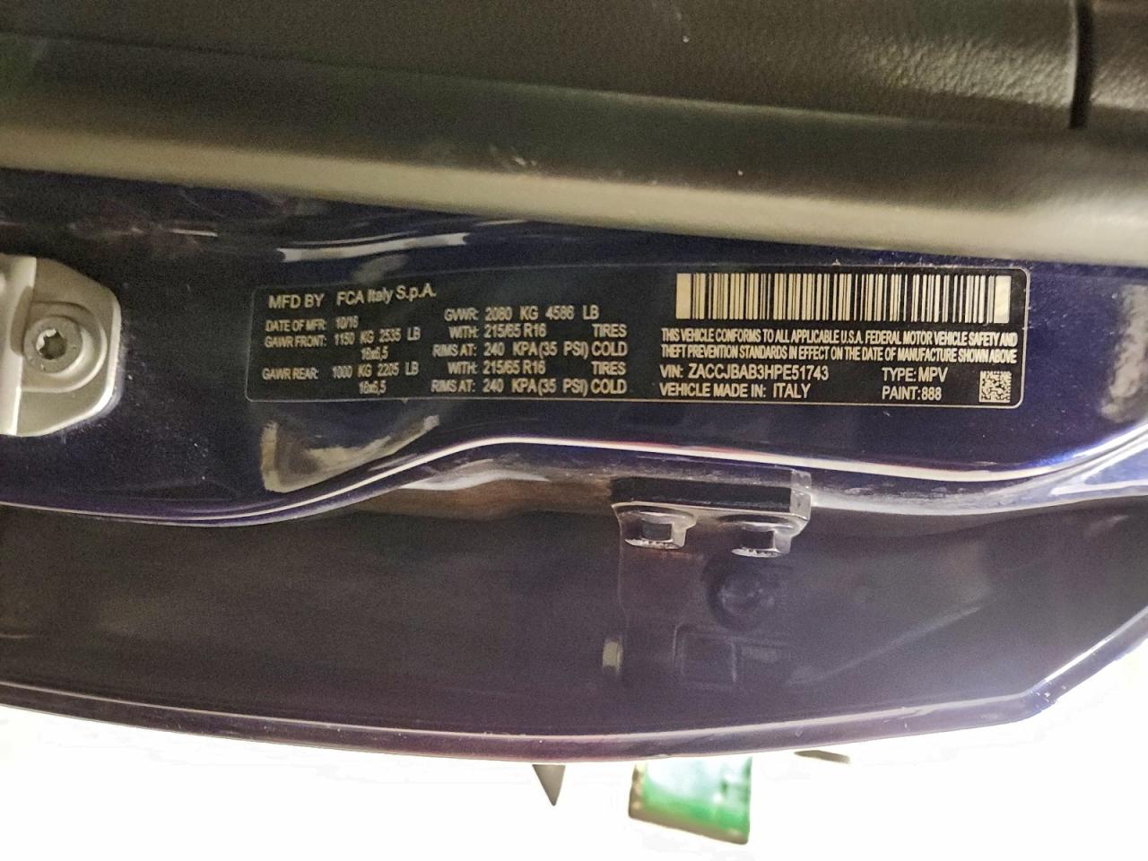 2017 Jeep Renegade Sport VIN: ZACCJBAB3HPE51743 Lot: 94297295