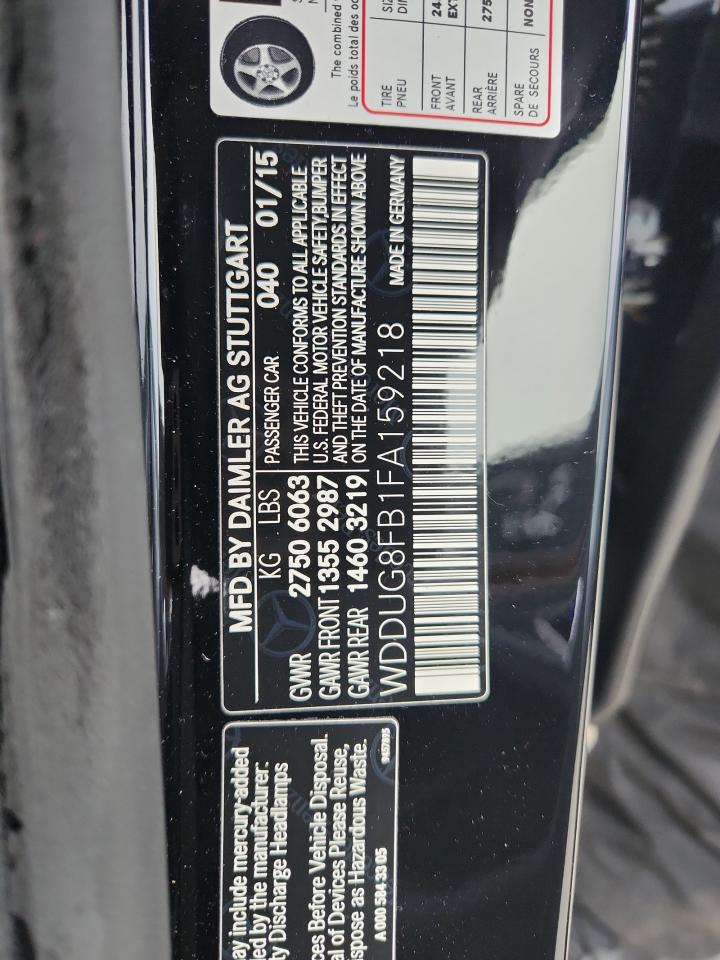 2015 Mercedes-Benz S 550 4Matic VIN: WDDUG8FB1FA159218 Lot: 93121945