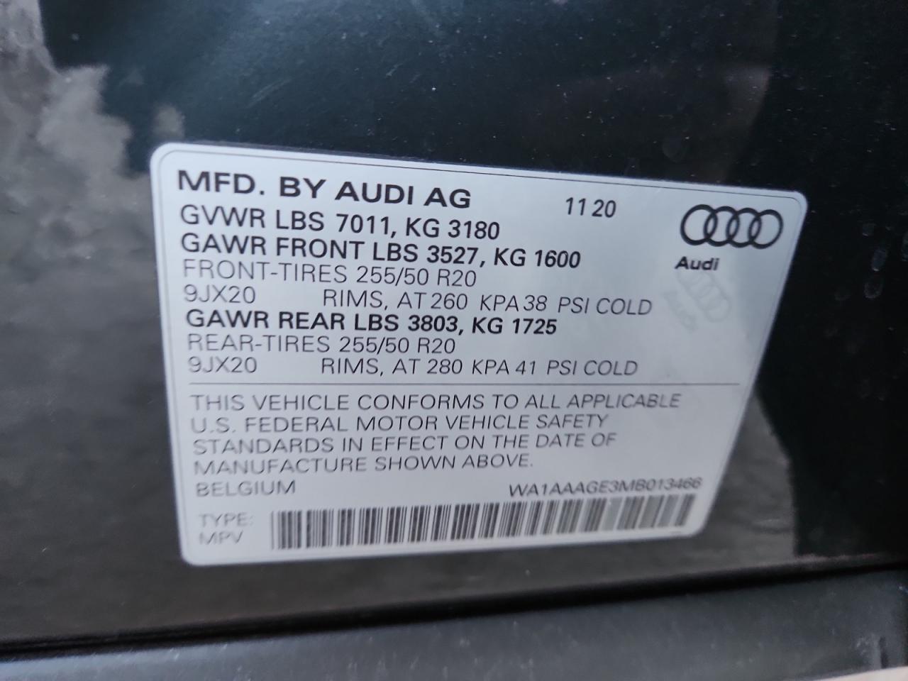 2021 Audi E-Tron Premium VIN: WA1AAAGE3MB013466 Lot: 93141405