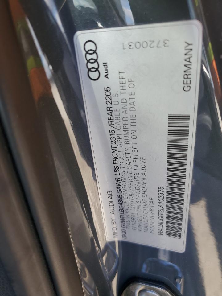 2020 Audi A3 Premium VIN: WAUAUGFF2LA102375 Lot: 91796185
