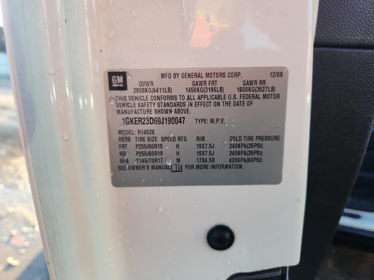 2009 GMC Acadia Slt-1 VIN: 1GKER23D69J190047 Lot: 92388975