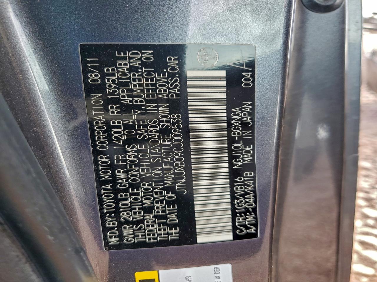 2012 Toyota Scion Iq VIN: JTNJJXB09CJ009538 Lot: 94148355