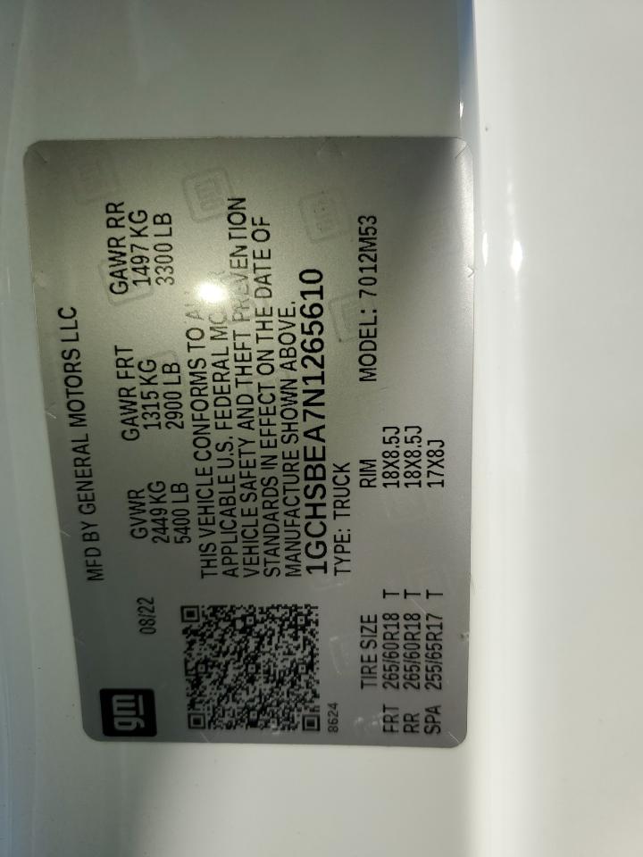 2022 Chevrolet Colorado VIN: 1GCHSBEA7N1265610 Lot: 90340585