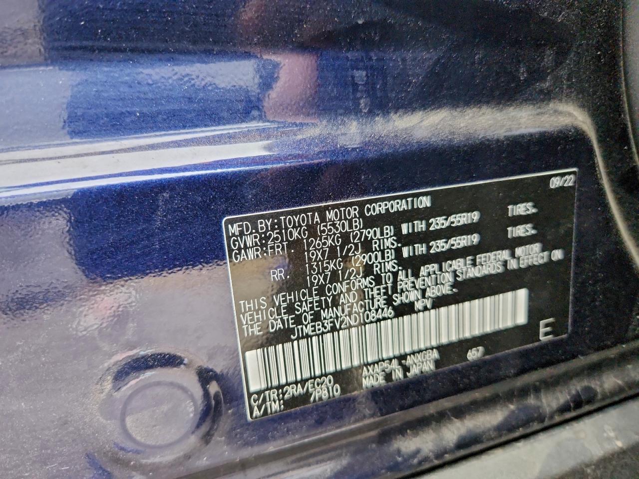 2022 Toyota Rav4 Prime Xse VIN: JTMEB3FV2ND108446 Lot: 94043435