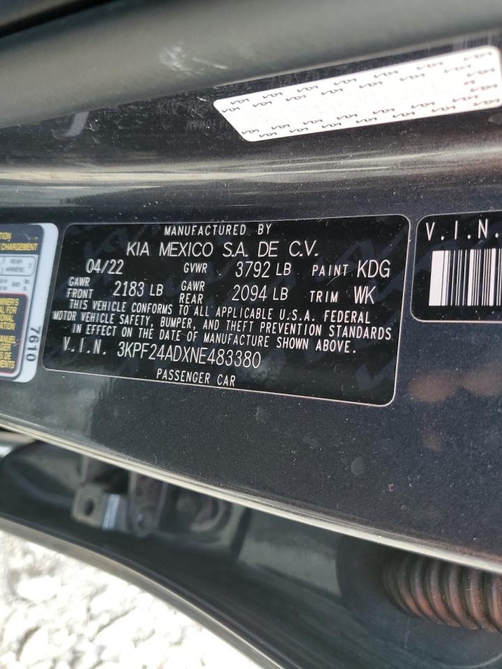 2022 Kia Forte Fe VIN: 3KPF24ADXNE483380 Lot: 91360055