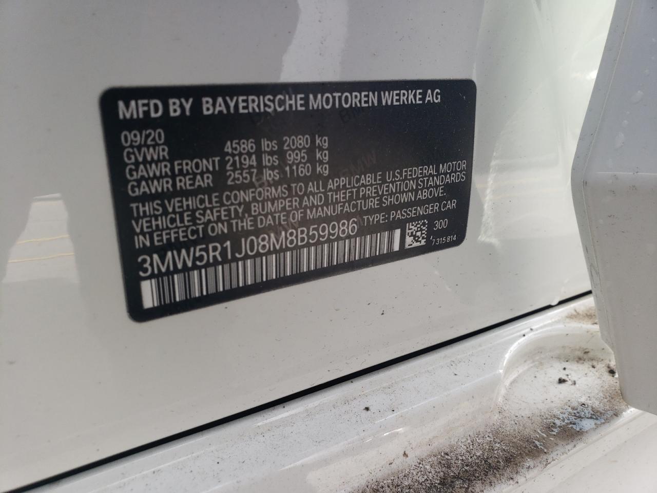 2021 BMW 330I VIN: 3MW5R1J08M8B59986 Lot: 91124925