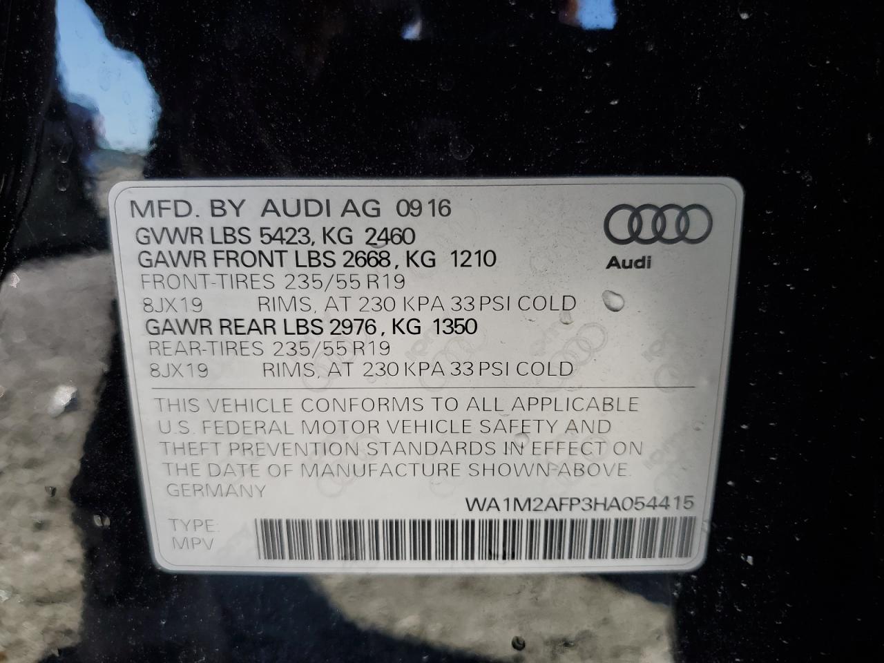 2017 Audi Q5 Premium Plus VIN: WA1M2AFP3HA054415 Lot: 91866435