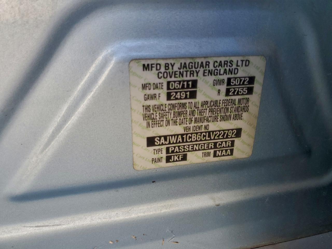 2012 Jaguar Xj VIN: SAJWA1CB6CLV22792 Lot: 93632255