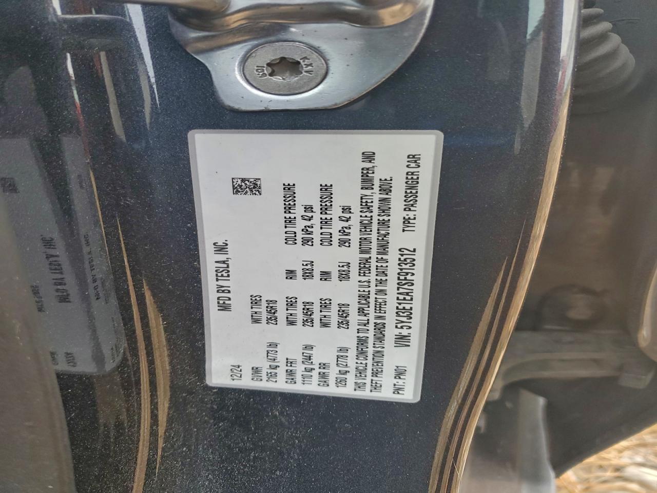 2025 Tesla Model 3 VIN: 5YJ3E1EA7SF913512 Lot: 93513345