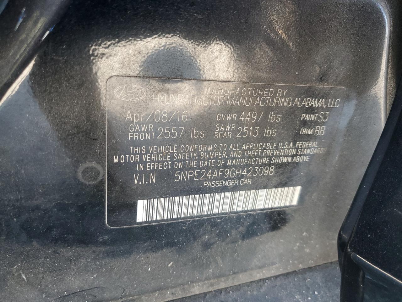 2016 Hyundai Sonata Se VIN: 5NPE24AF9GH423098 Lot: 91777215