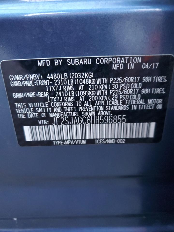 2017 Subaru Forester 2.5I Premium VIN: JF2SJAGC6HH596855 Lot: 92274585