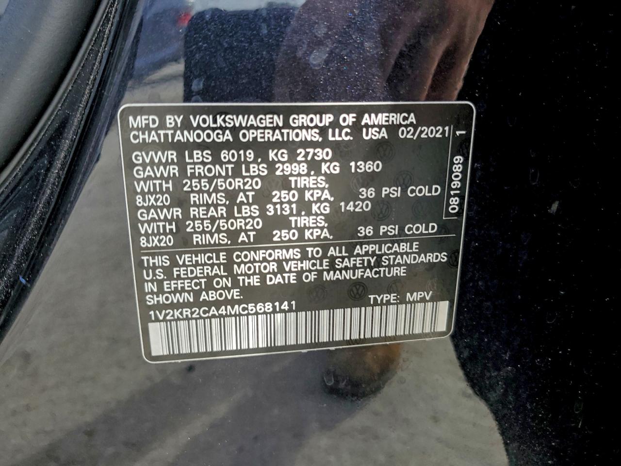 2021 Volkswagen Atlas Se VIN: 1V2KR2CA4MC568141 Lot: 94489345