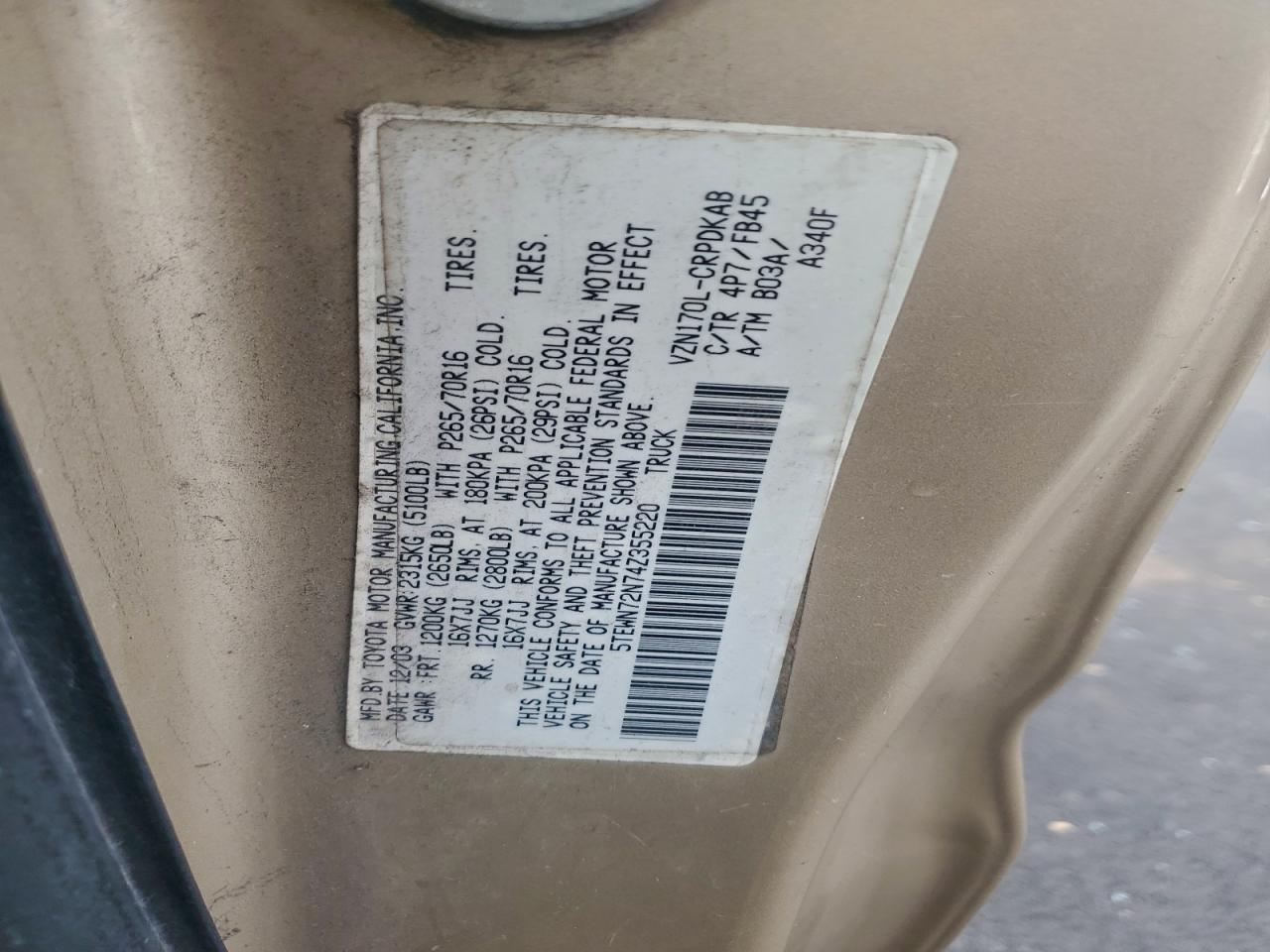 2004 Toyota Tacoma Xtracab VIN: 5TEWN72N74Z355220 Lot: 94175825