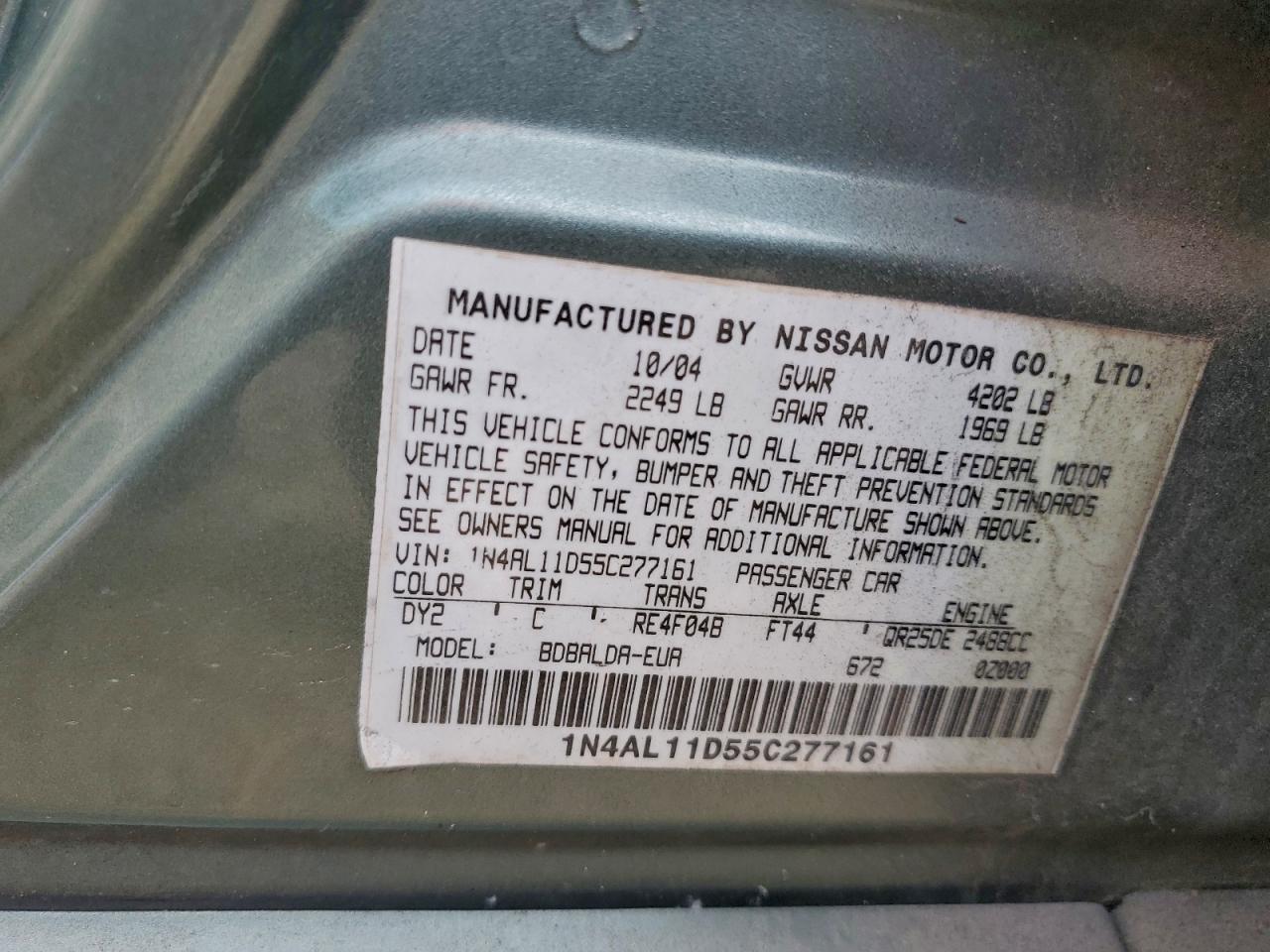 2005 Nissan Altima S VIN: 1N4AL11D55C277161 Lot: 93225285