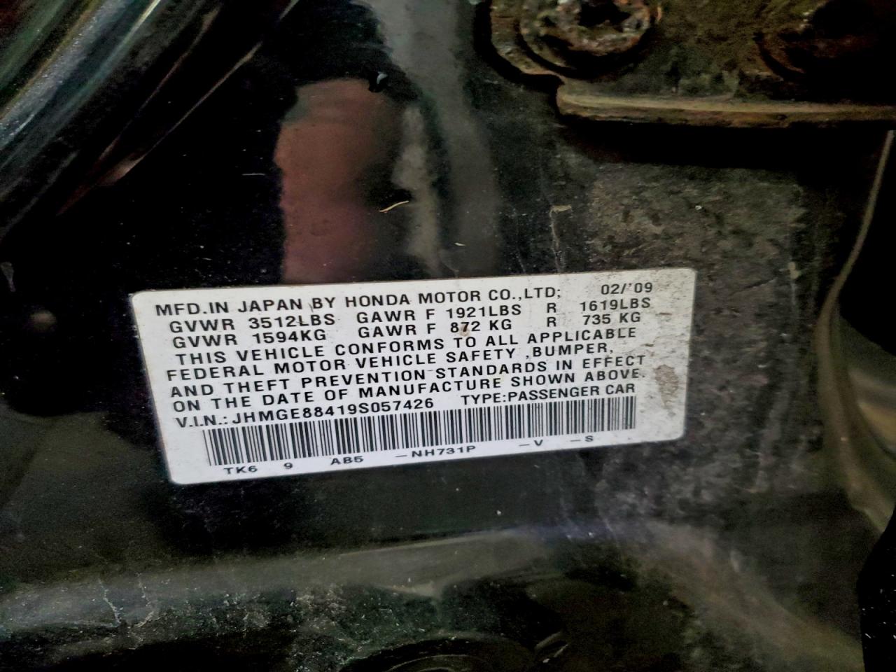 2009 Honda Fit Sport VIN: JHMGE88419S057426 Lot: 94242265