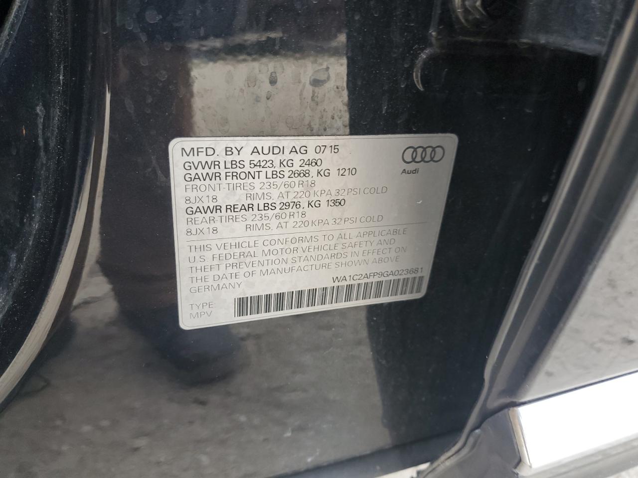 2016 Audi Q5 Premium VIN: WA1C2AFP9GA023681 Lot: 93128675