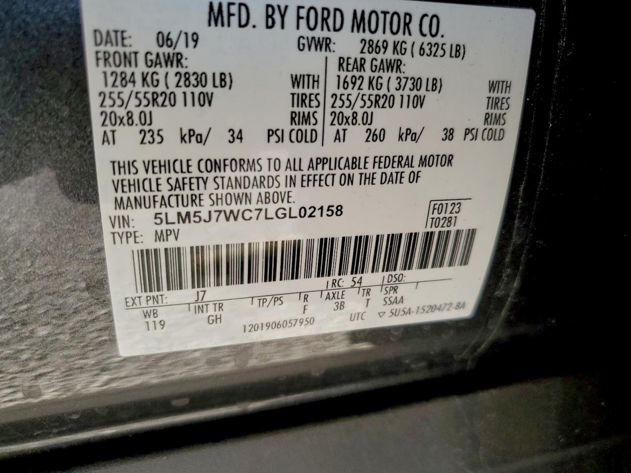 2020 Lincoln Aviator Reserve VIN: 5LM5J7WC7LGL02158 Lot: 94157355