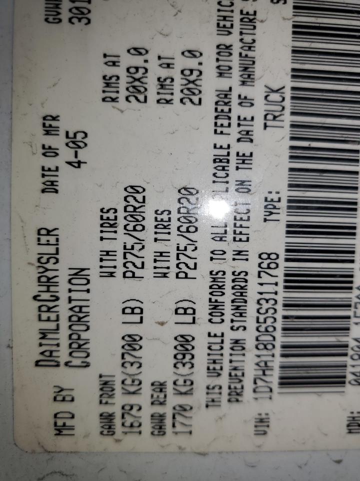 2005 Dodge Ram 1500 S VIN: 311768 Lot: 91936965