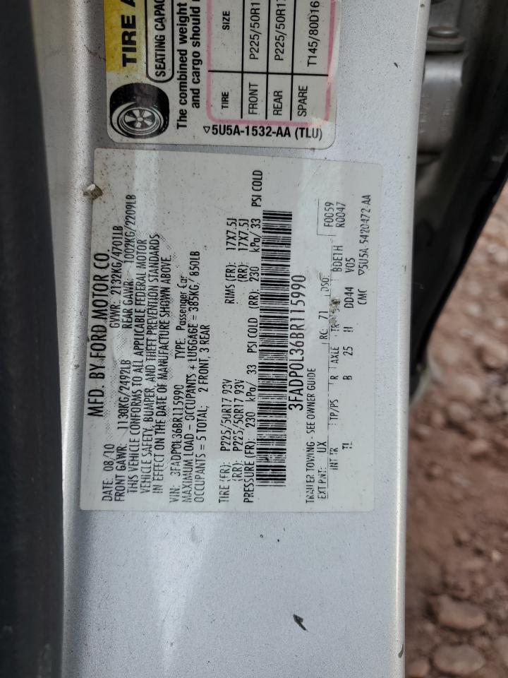 2011 Ford Fusion Hybrid VIN: 3FADP0L36BR115990 Lot: 93148325