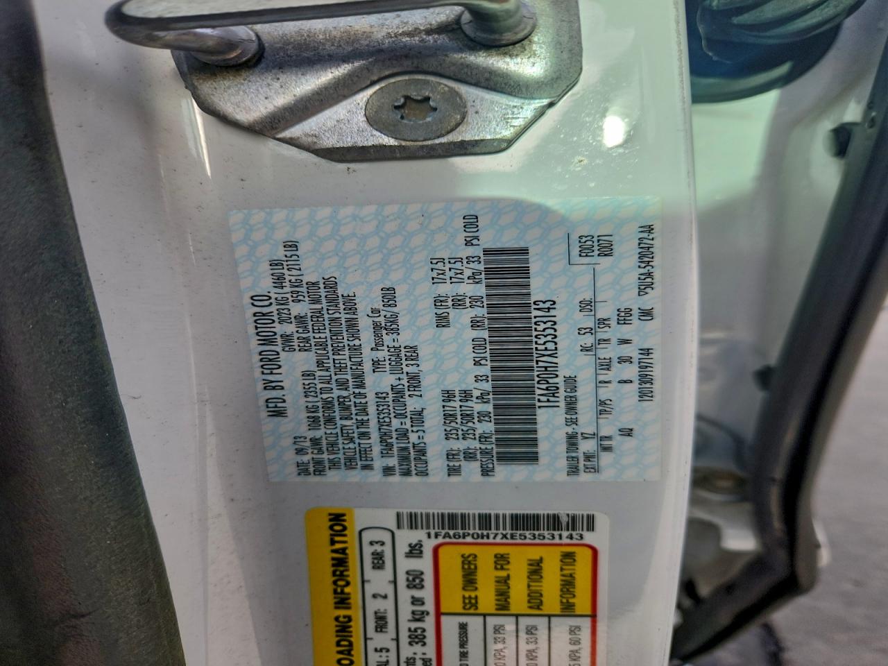 2014 Ford Fusion Se VIN: 1FA6P0H7XE5353143 Lot: 93917675