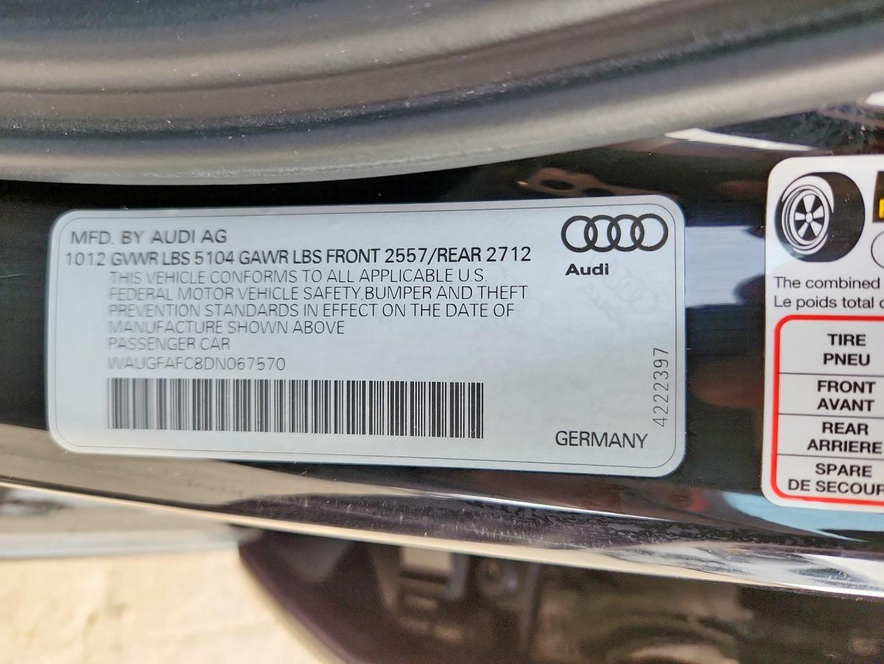 2013 Audi A6 Premium Plus VIN: WAUGFAFC8DN067570 Lot: 92945145