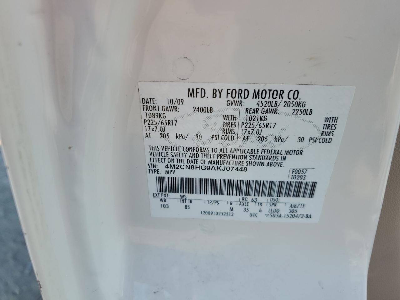 2010 Mercury Mariner Premier VIN: 4M2CN8HG9AKJ07448 Lot: 93273915