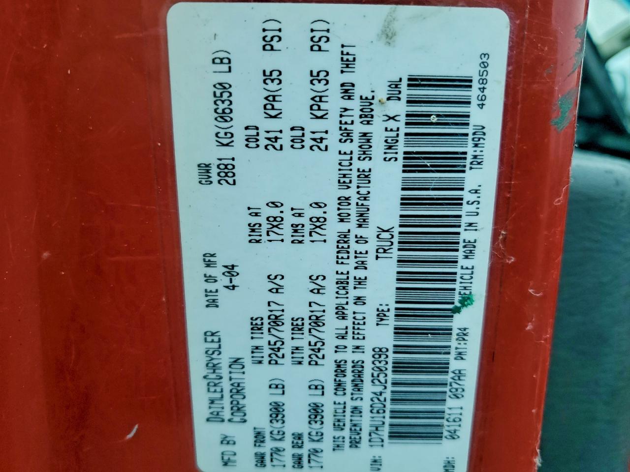 2004 Dodge Ram 1500 St VIN: 1D7HU16D24J250398 Lot: 94619695