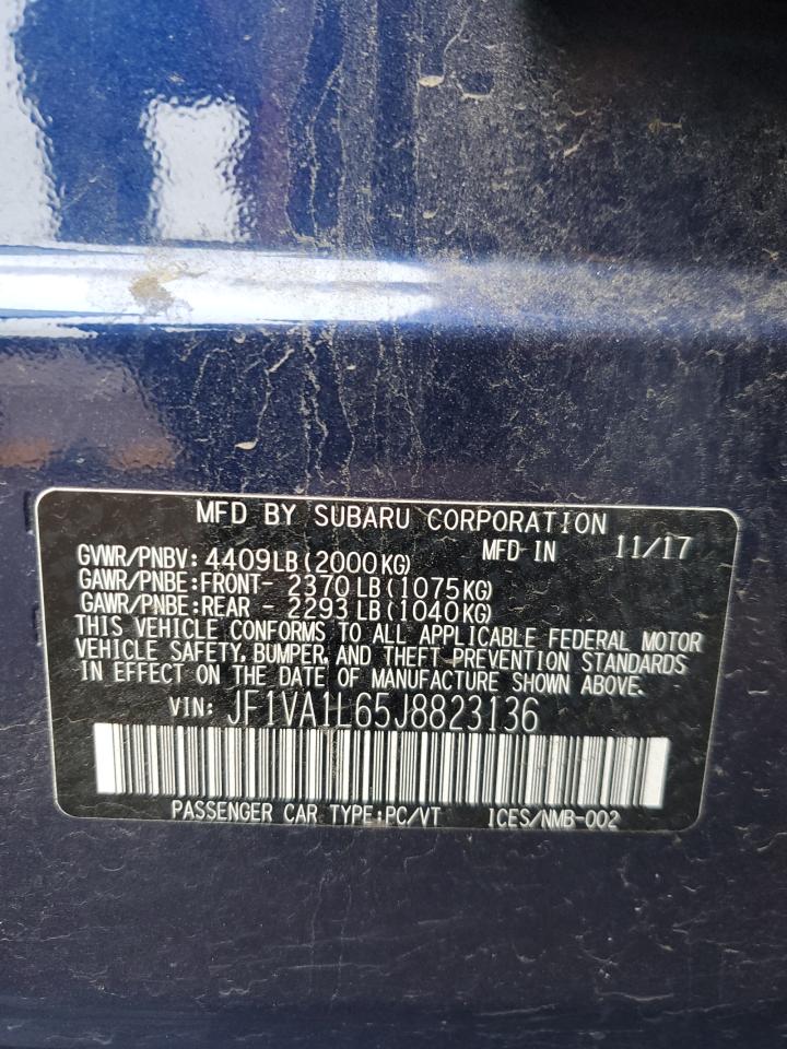 2018 Subaru Wrx Limited VIN: JF1VA1L65J8823136 Lot: 93436295