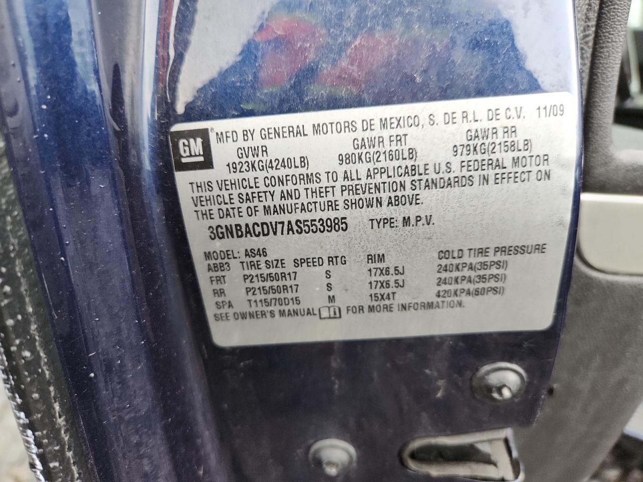 2010 Chevrolet Hhr Lt VIN: 3GNBACDV7AS553985 Lot: 90494525