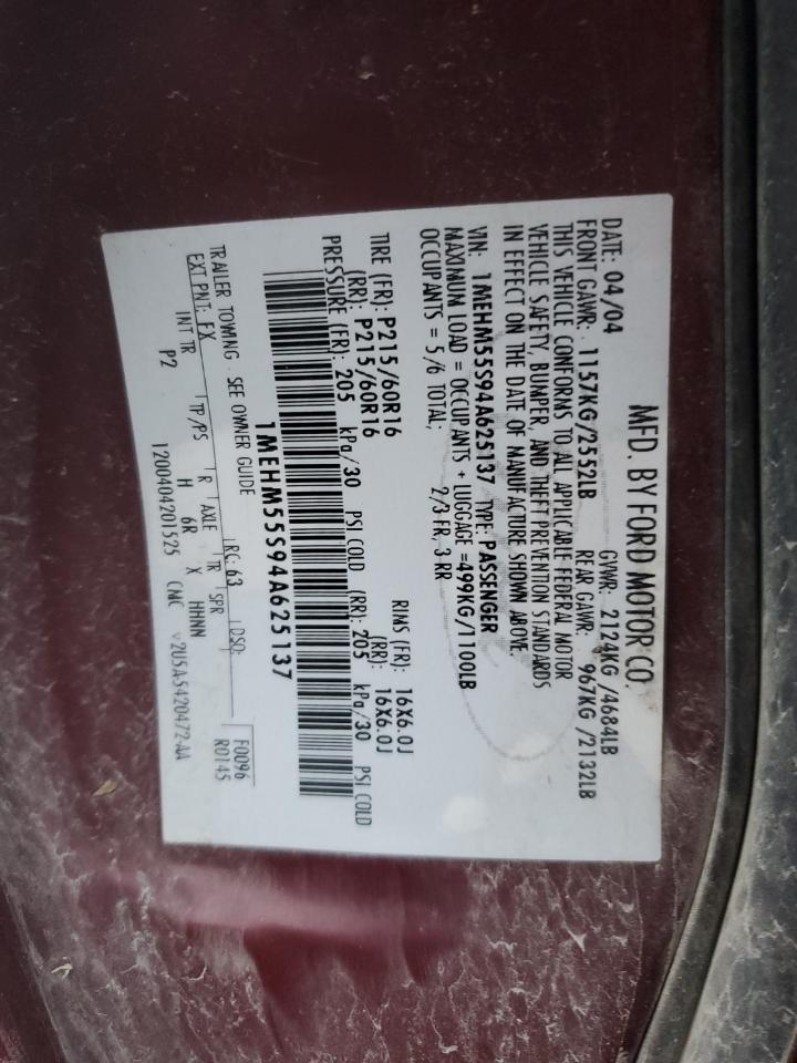 2004 Mercury Sable Ls Premium VIN: 1MEHM55S94A625137 Lot: 93101075
