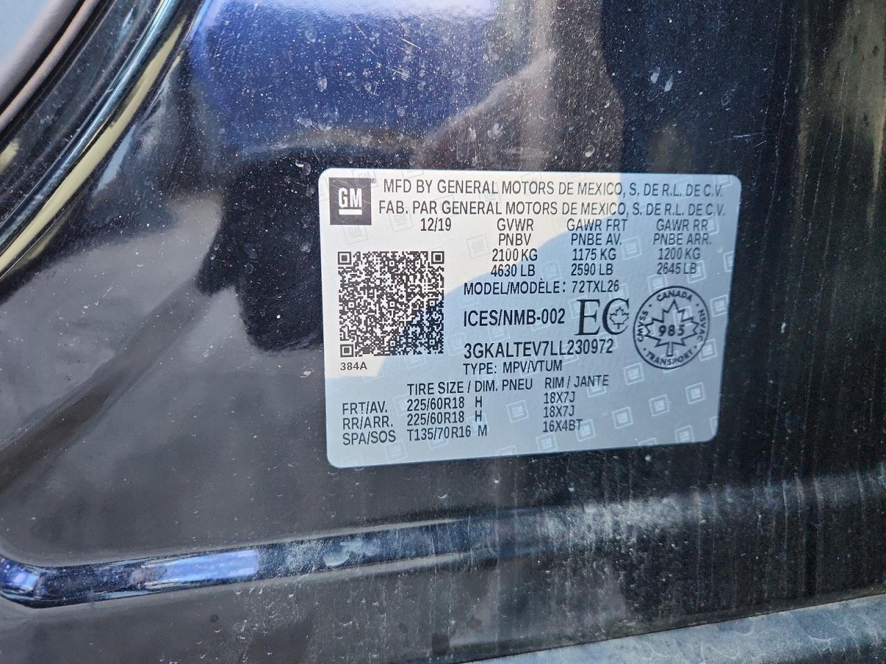 2020 GMC Terrain Sle VIN: 3GKALTEV7LL230972 Lot: 93233775