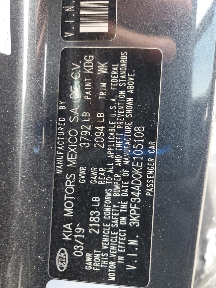 2019 Kia Forte Gt Line VIN: 3KPF34AD0KE105108 Lot: 90671495