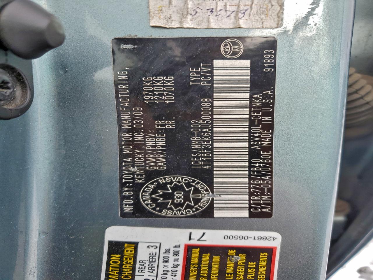 2010 Toyota Camry Base VIN: 4T1BF3EK6AU500088 Lot: 93386705