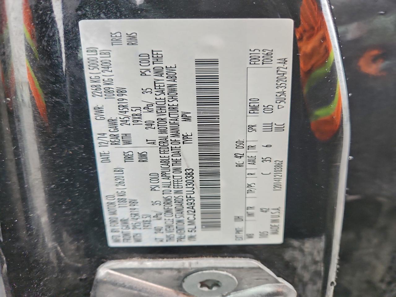 2015 Lincoln Mkc VIN: 5LMCJ2A93FUJ30383 Lot: 94105895