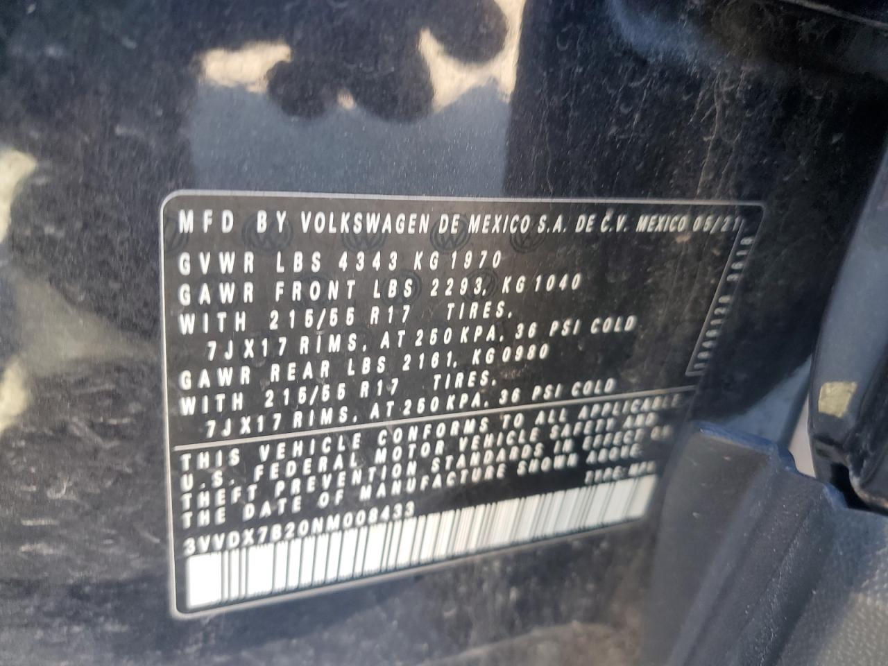 2022 Volkswagen Taos S VIN: 3VVDX7B20NM008433 Lot: 90935735