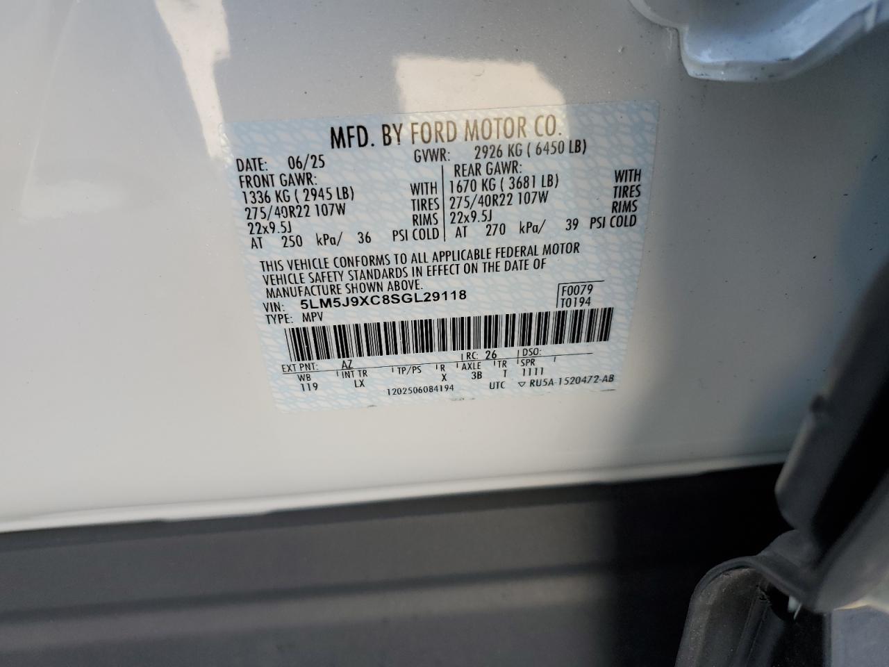 2025 Lincoln Aviator Black Label VIN: 5LM5J9XC8SGL29118 Lot: 92048105