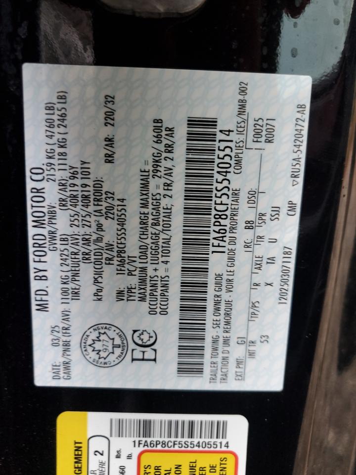 2025 Ford Mustang Gt VIN: 1FA6P8CF5S5405514 Lot: 92244285