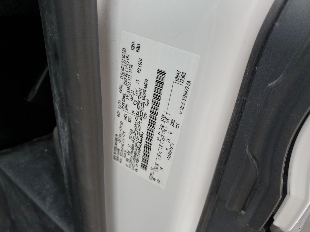 2024 Ford Transit T-250 VIN: 1FTBR1Y80RKA40563 Lot: 92502275