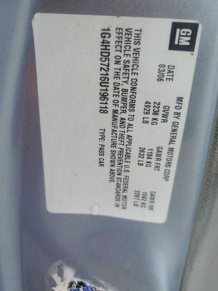 2006 Buick Lucerne Cxl VIN: 1G4HD57216U196118 Lot: 91862935