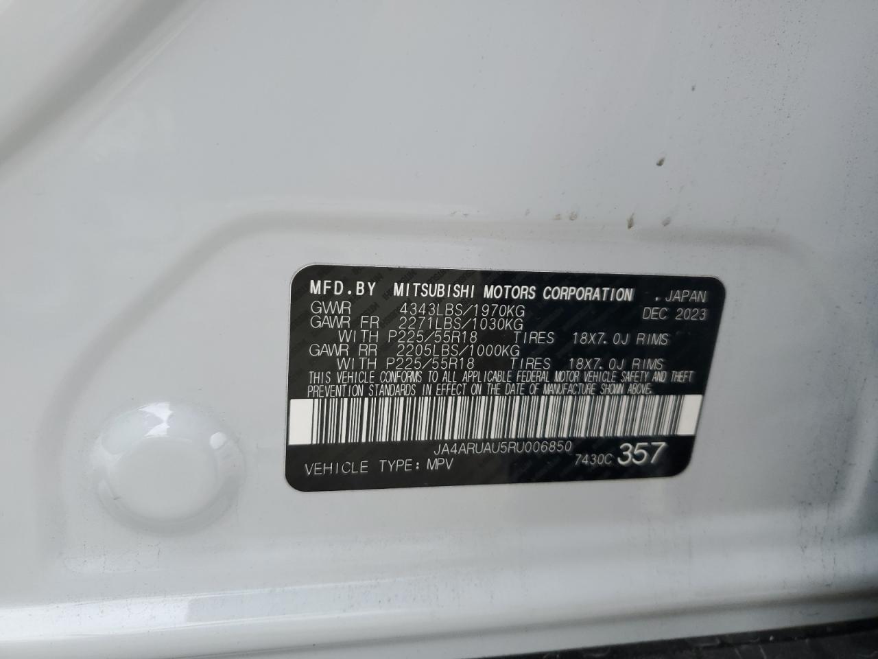 2024 Mitsubishi Outlander Sport S/Se VIN: JA4ARUAU5RU006850 Lot: 92091335