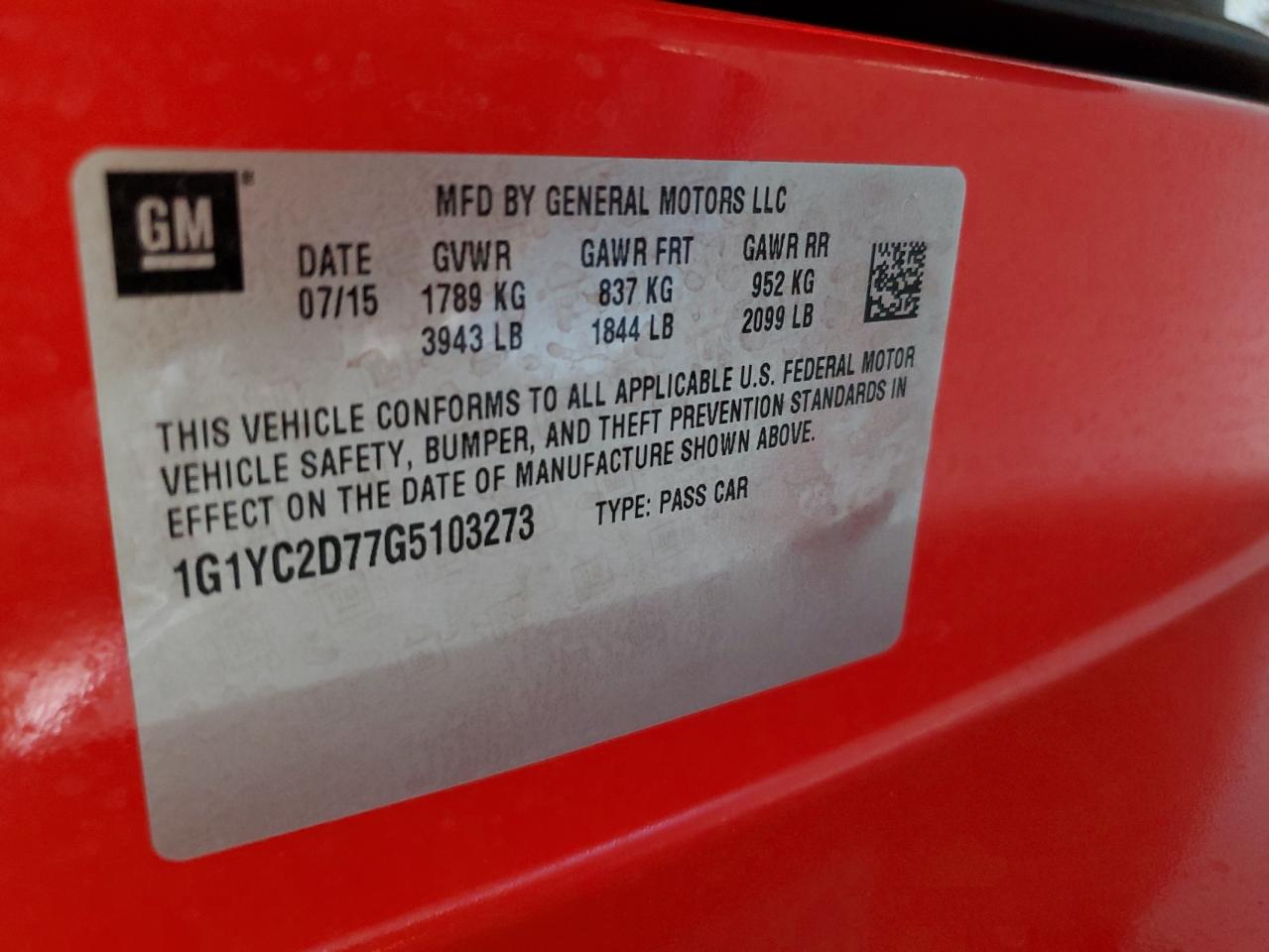 2016 Chevrolet Corvette Stingray 2Lt VIN: 1G1YC2D77G5103273 Lot: 91242905