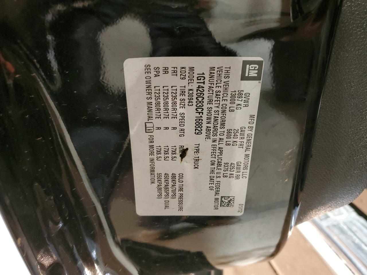 2012 GMC Sierra K3500 Denali VIN: 1GT426C83CF168829 Lot: 92117385